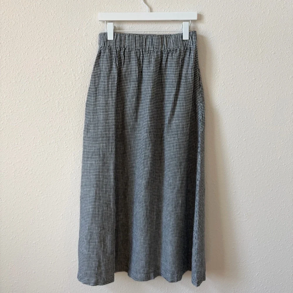Quince 100% European Linen Maxi Skirt Classic Mini Gingham Size Small Coastal - Picture 2 of 8
